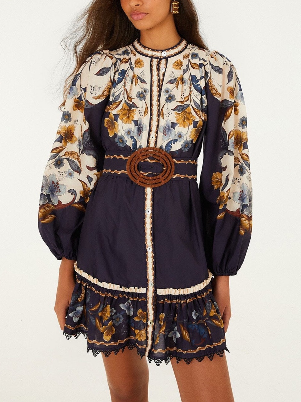 FARM RIO Golden Nature Belted Long Sleeve Mini Dress XS NEW WITH TAGS NWT